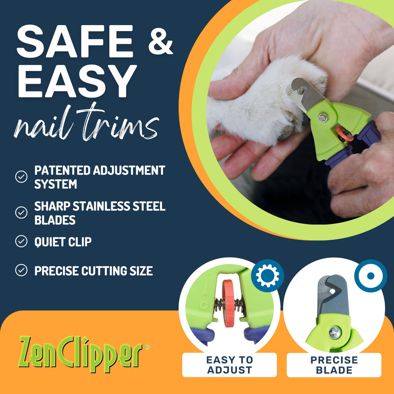 Zen Clipper Precise Safer Pet Nail Trimmer - Fully Adjustable Pet Nail Clipper for Dogs and Cats - Clips only The Amount of Nail You Chose Quick, Clean and Quiet Cut - Patented (Junior) Junior