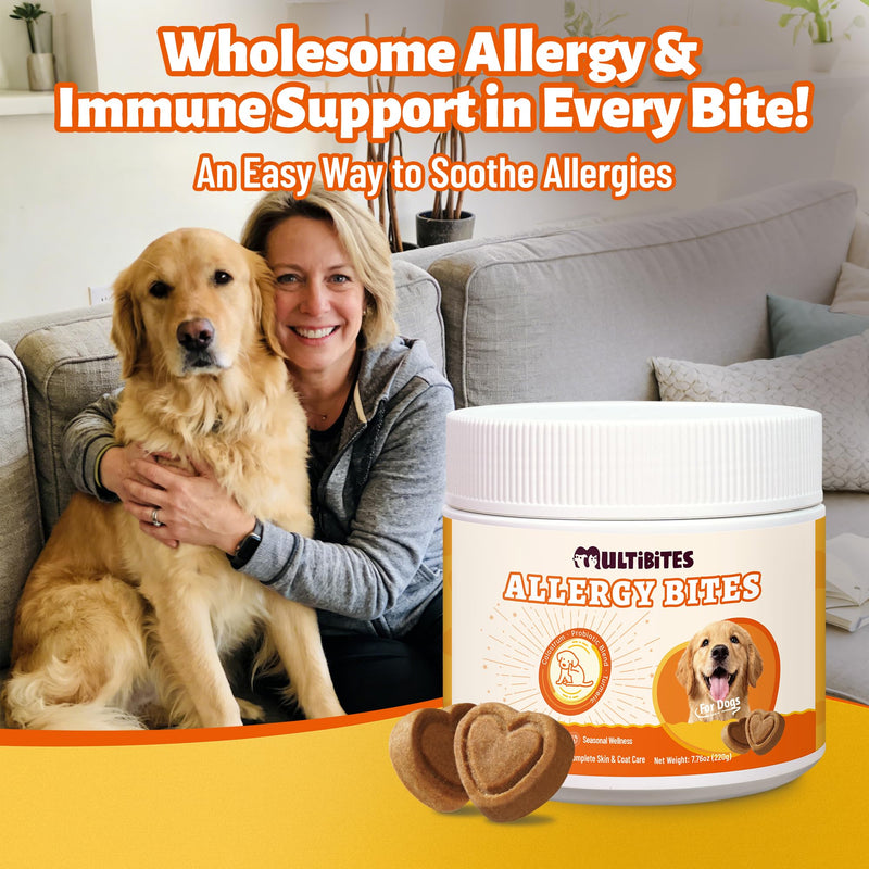 220g Dog Allergy Chews & Immune Support - Natural Ingredients with Turmeric for Dogs & Fish Oil - Anti Itch Dog Chews - For Puppy, Small Medium & Large Dogs