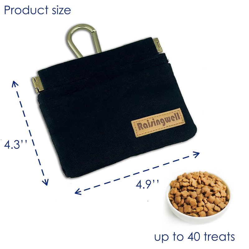 Dog Treat Pouch, Black Pocket Sized Pet Training Pouch, Cotton Fabric, Hand Free Dog Walking Bag with Carabiner, Self-Closing Pet Feed Snack Reward, for Pet Puppy Travel or Outdoor Use a.Black - BeesActive Australia
