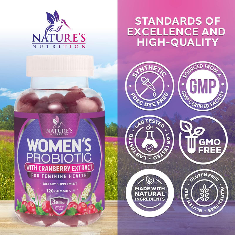 Probiotics for Women Gummies with Cranberry - 6 Premium Strains for PH Balance - Women Probiotics for Digestive Health, Vaginal & Immune Support, Women's Probiotic Feminine Health Gummy - 120 Gummies 120 Count (Pack of 1)