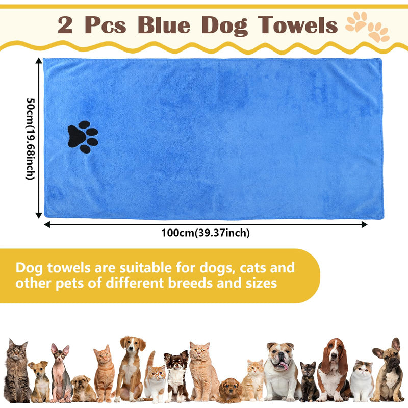 Dog towel, pack of 2 dog towels, extra absorbent for dogs and cats, blue, quick-drying pet microfibre towels, dog towel for cats, dogs or other pets (100 x 50 cm) 100 x 50 cm - BeesActive Australia