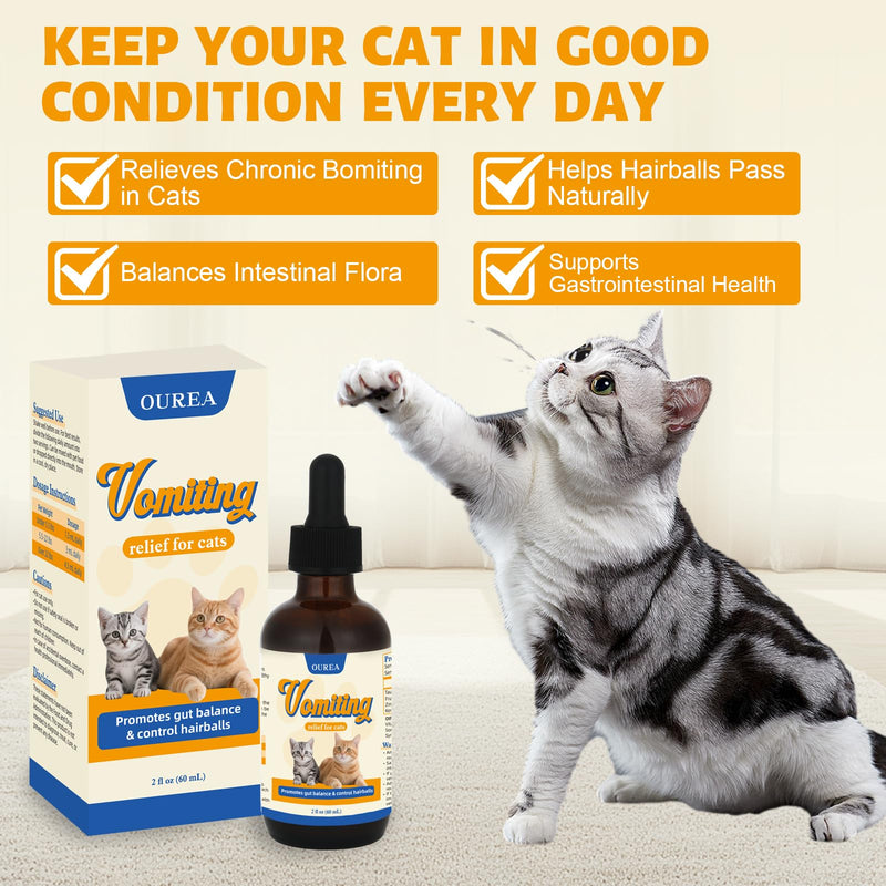 Cat Vomit Remedy, Vomiting Relief for Cats, Cat Digestive Support Drop, Probiotics for Cats Helps Reduce Hairballs, Relieve Stomach Sensitivity and Support Gut Health (2 fl oz)