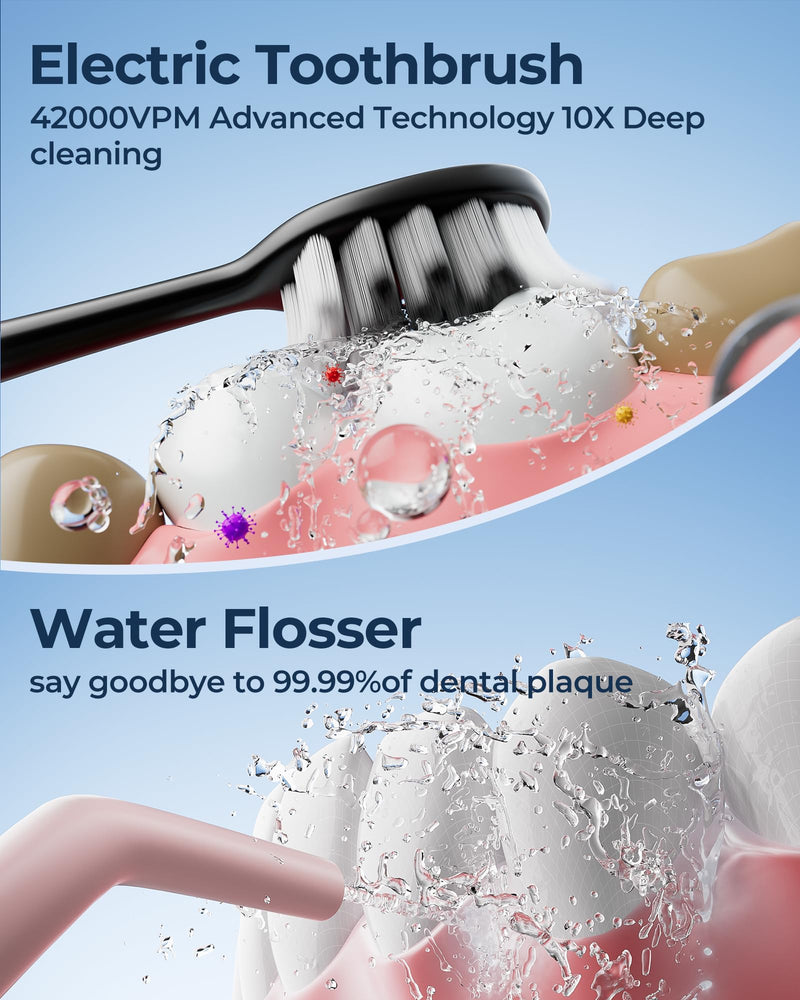 Electric Toothbrush Water Flosser Adults, Sonic Electric Toothbrush and Electric Floss for Adults and Kids, Water Dental Picks, Cleaning and Flossing Dental Care, Waterproof Pink-1