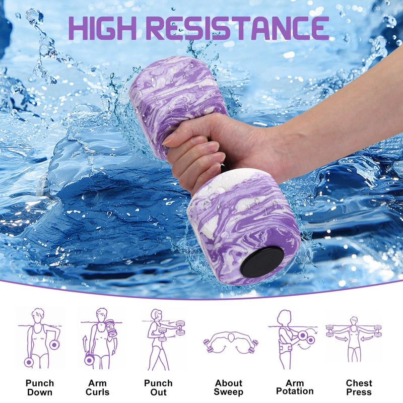 Water Weights for Pool Exercise, EVA-Foam Water Aerobics Equipment, Pool Weights for Women,Kids,Seniors, Water Workouts, Weight Loss Purple