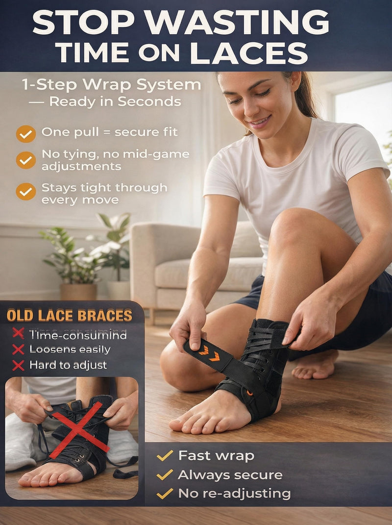 3D Wrap Stability Ankle Brace for Men and Women, Quick-Adjust Figure 8 Ankle Support Brace, Lightweight In-Shoe Lace Up Ankle Stabilizer with Side Pads for Basketball, Volleyball, Sports (L) Large - BeesActive Australia