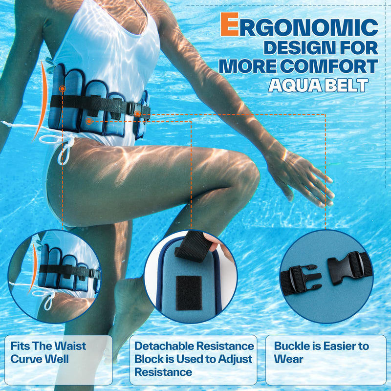Sportneer Aqua Belt Water Aerobics Equipment: Swimming Belt Pool Exercise Equipment for Adults Aqua Float Belts with Adjustable Foam Blocks for Aquatic Fitness Training Low-Impact Workout Dark Blue Large