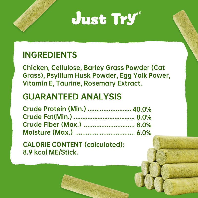 Just Try Cat Grass Sticks for Cat Hairball Control & Teeth Cleaning Dental Chews for Cats Crunchy Cat Treats for Indoor Cats Healthy Cats Treats (17.6 OZ)