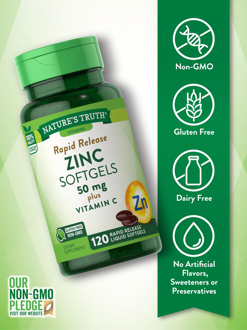 Nature's Truth Zinc with Vitamin C | 50mg | 120 Softgels | Non-GMO & Gluten Free Supplement - BeesActive Australia