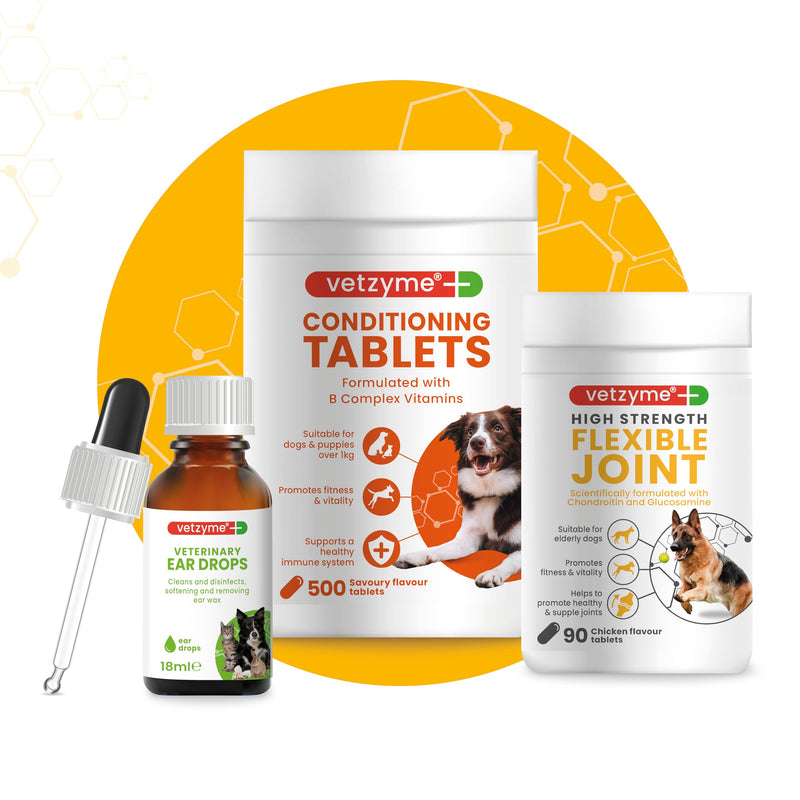Vetzyme Flexible Joint Supplements for Dogs (90 Tablets) - Hip and Joint Care with Glucosamine, Tasty Chicken Flavour 90 Count (Pack of 1)
