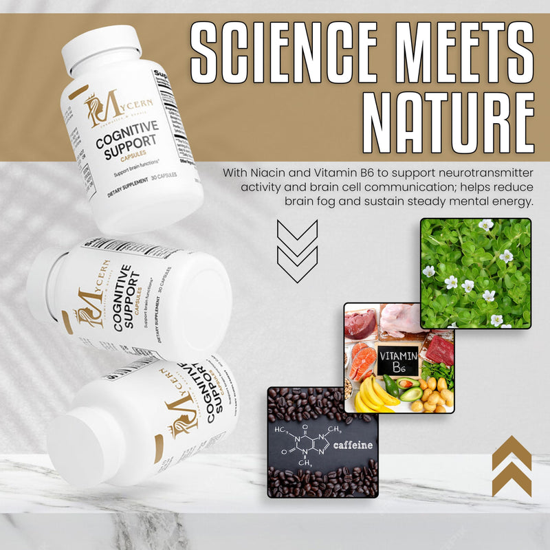Cognitive Support Supplement – 30 Capsules – with Bacopa Monnieri, Alpha GPC, GABA, L-Tyrosine, Huperzine A, Vitamin B6 & Niacin – Natural Nootropic for Focus, Memory & Mental Clarity – Made in USA