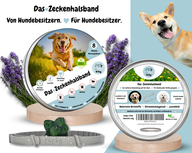 tooSimple The tick collar for dogs 100% vegetable premium oil Effective protection against ticks, fleas, mosquitoes, lice, vermin - 8 months duration of action - BeesActive Australia