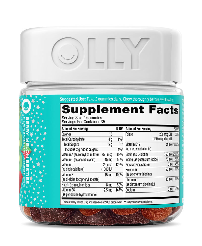 Olly Teen Girl Multi Gummy, Healthy Skin and Immune Support, 15 Essential Vitamins, Biotin, Zinc, Calcium, Chewable Multivitamin, Berry Melon, 35 Day Supply, 70 Count 70 Count (Pack of 1) - BeesActive Australia