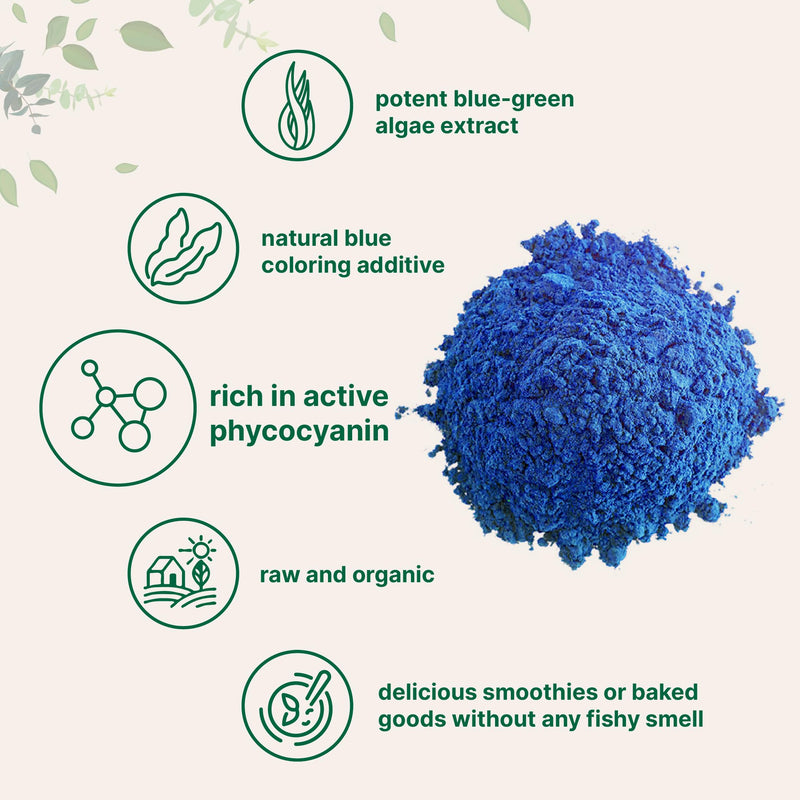 Organic Blue Spirulina Powder (Phycocyanin Extract), 30 Servings - No Fishy Smell, 100% Vegan Protein from Blue-Green Algae, Natural Luminous Food Coloring for Smoothies, Baking, Drinks & Cooking - BeesActive Australia