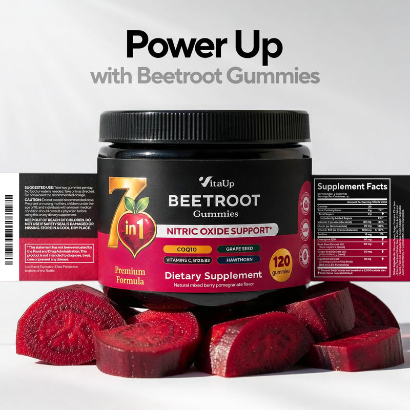 Beet Root Gummies – Beetroot Gummies with CoQ10, Grape Seed, Vitamin C, B12 & B3 – Beets Gummies for Circulation Support – Beet Supplement for Energy & Immune Support – 120 Beets Chews 120 Count (Pack of 1)