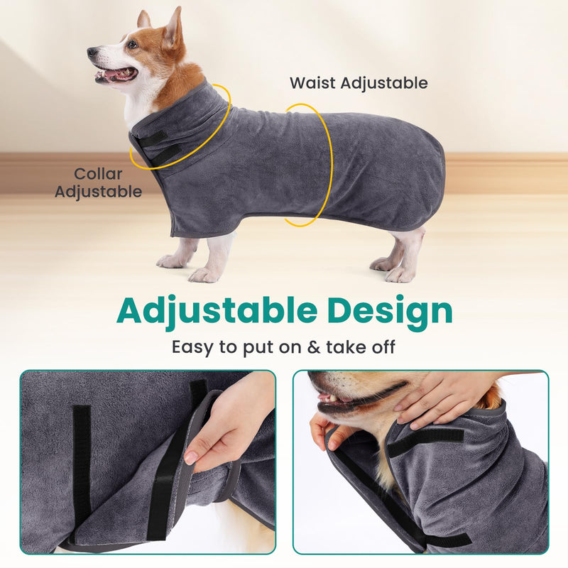PETTOM dog bathrobe, dog bathrobe, extra absorbent, dog bathrobe, microfiber, quick-drying, dog drying coat for large dogs (L, grey) L - BeesActive Australia