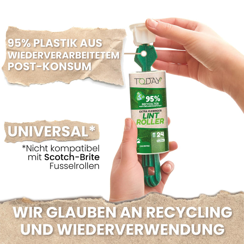 Today - Lint roller 4 rolls with 1 dispenser + lid, 95% recycled material - 24 layers of lint roller animal hair Easy-Peel. Suitable for hair, dust and clothing 4 Rotoli + Manico + Coperchio - BeesActive Australia
