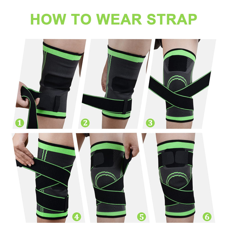 Knee Brace with Straps for Women/Men, Knee Compression Sleeve for Knee Pain, Arthritis, ACL, PCL, Meniscus Tear, Joint Pain Relief. Knee Support for Running, Workout, 1 pcs (Green, L/XL) Green, L/XL - BeesActive Australia