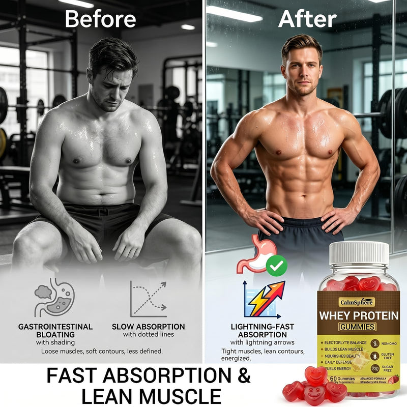 Whey Protein Gummies for Women & Men - 10g Sugar Free High Protein Gummies - Clean Hydrolyzed Whey Protein Isolate Supplement for Muscle Recovery - Strawberry Milk, 60 Ct