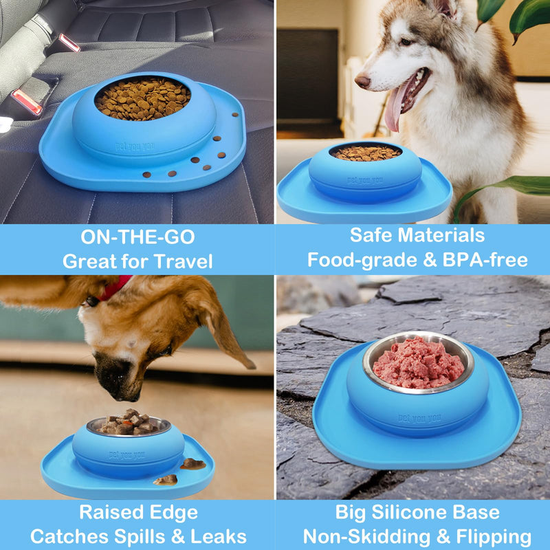 Petyouyou Spill Proof Dog Bowl with a Stainless Steel Bowl, No Splash Non-Skid Silicone Travel Bowl, Portable Foldable Pet Feeding Bowl，Food Dish，Water Bowl with Carabiner for Dogs, Cats & Pets,24oz - BeesActive Australia