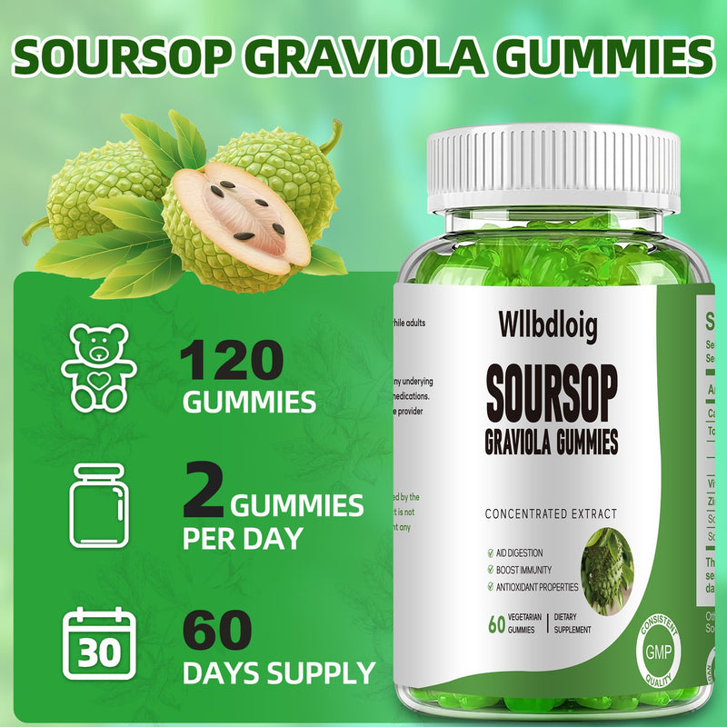 Soursop Graviola Gummies 2 Pack,Natural Soursop Leaves Seeds Gummies adults | Natural Soursop Extract Gummies with Vitamin C, Zinc, Digestive Aid, Immune Support and Antioxidant Properties, 60 Gummies 2 Count (Pack of 1)