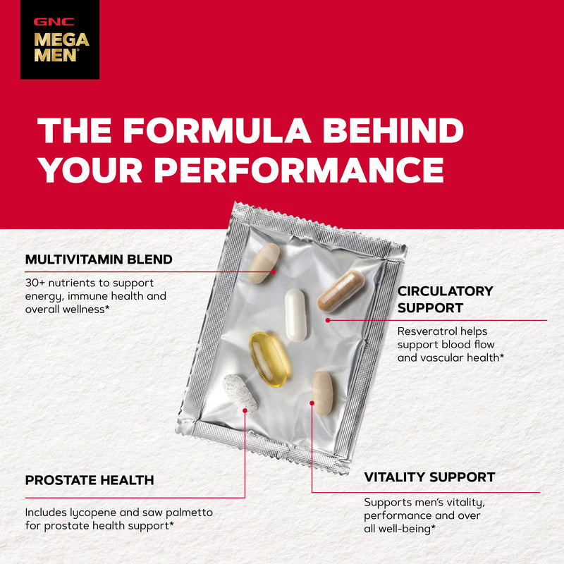 GNC Mega Men Performance and Vitality Vitapak Program for Men, Convenient Complete Nutrition, 5 Products in 1 Pack, Circulation, Blood Flow, Stronger Drive - New & Improved - 30 Packs Old Version