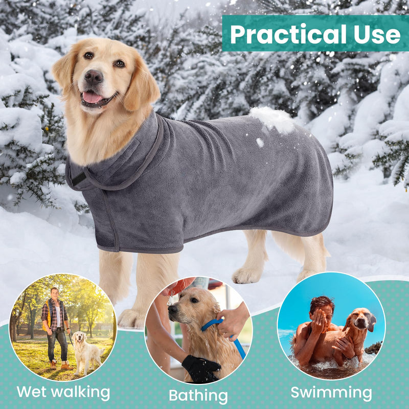 PETTOM dog bathrobe, dog bathrobe, extra absorbent, dog bathrobe, microfiber, quick-drying, dog drying coat for large dogs (L, grey) L - BeesActive Australia