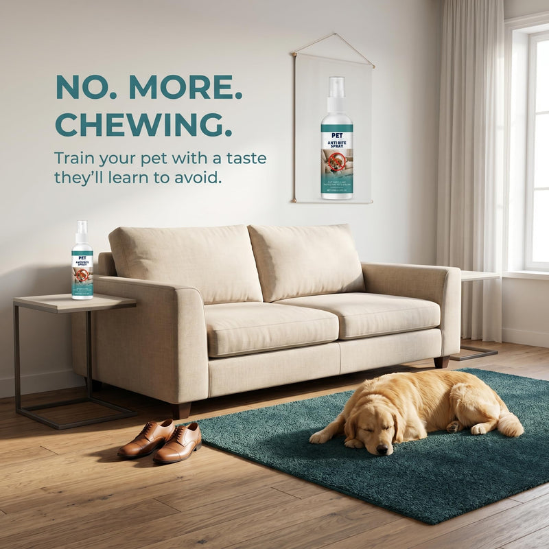 No Chew Spray for Dogs | 3.38oz Bitter Apple Spray for Dogs | Safe, Non-Toxic Chewing Deterrent | Stop Licking, Biting & Destructive Behavior, Protect The Safety of Furniture and Your Belongings