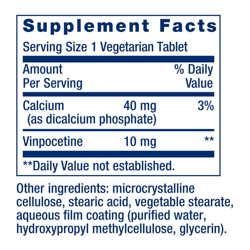 Life Extension Vinpocetine, derived from Periwinkle Plant, Concentration and Memory, Gluten-Free, Non-GMO, Vegetarian, 100 Tablets | Periwinkle-Derived Extract for Concentration & Memory Support, Gluten-Free, Non-GMO & Vegetarian Formula