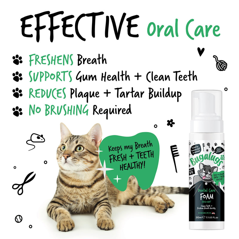 BUGALUGS Cat Dental Care Breath Freshener Foam Cat Mouthwash - Natural Cat Teeth Cleaning Plaque & tartar remover for teeth. No Cat Toothbrush And Paste Brushing Needed For Cats