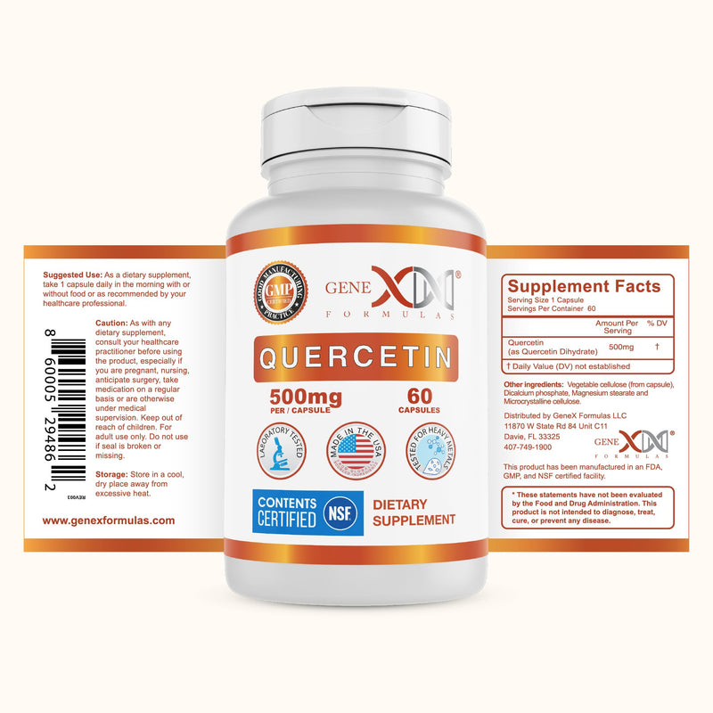 Genex Formulas Quercetin 500mg, Immune Support & Cellular Health, 3 Pack | Supplement for Heart Health, Antioxidant and Allergy Protection, NSF Certified for Safety, Quality & Label Accuracy 60 Count (Pack of 3)