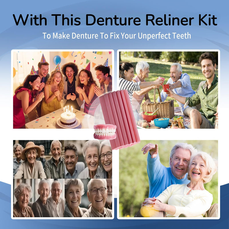 Quick Reline (Boil & Fit) Denture Reliner Kit,For Use with Full or Partial Denture,Or Use with Fake Teeth to Make Temporary Denture, Remold and adjust mulitple times