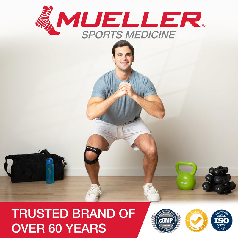 MUELLER Sports Medicine Adjustable Max Knee Single Strap for Men and Women, Compression & Pain Relief Support for Osgood-Schlatter's, Runner's Knee, Patellar Tendinitis, Black Large/X-Large - BeesActive Australia