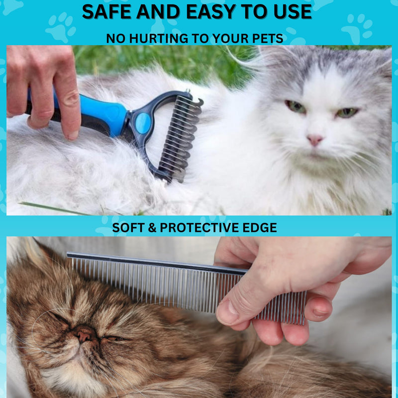 Candure Pet Friendly Dog Brush for Shedding & Effective Hair Removal Double-Sided Dematting Comb for Dogs & Cats Hair Brush for Shedding - Undercoat Rake for Dogs with Comb (Large, Blue) Large - BeesActive Australia