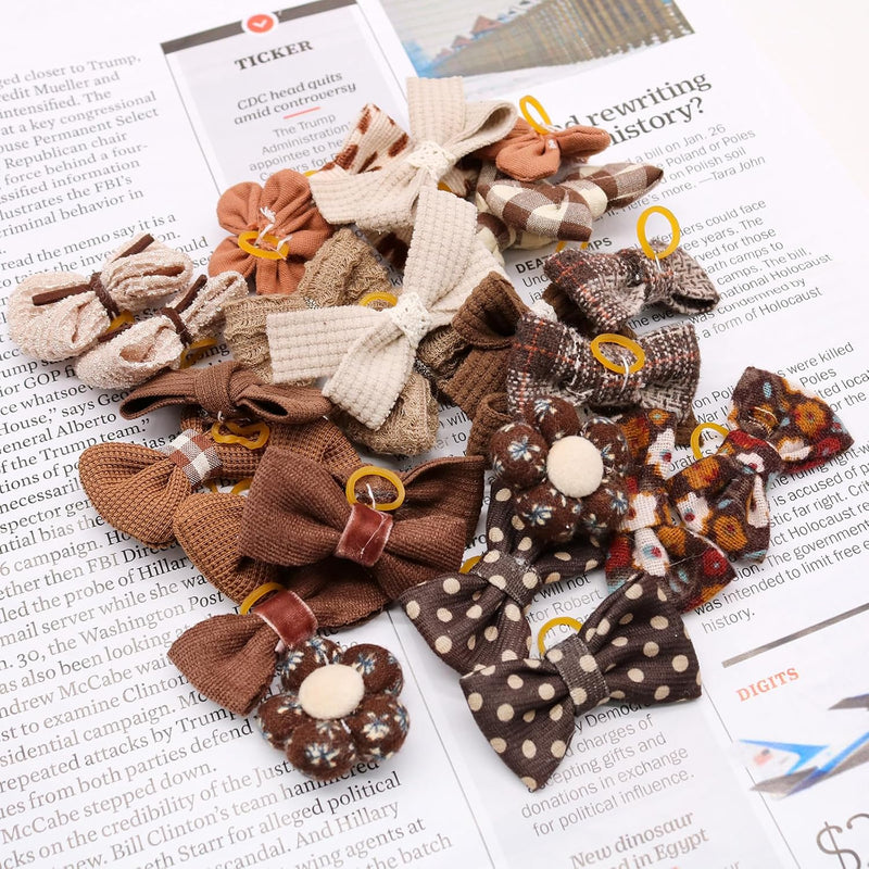 20pc Brown Small Dog Hair Bows, Mix Holiday Dog Hair Bows for Yorkie Dogs, Puppy Dog Hair Accessories with Rubber Bands, Top Knot for Daily Use Brown-A330 - BeesActive Australia