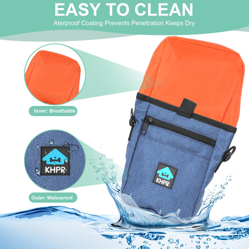 Dog Treat Pouch Magnetic Closure with Training Clicker，Hands-Free Design to Prevent Spills，Built in Poop Bag Dispenser，3 Ways To Wear，Metal Clip Waist Belt and Fanny Pack for Pet Walking（Blue） Blue - BeesActive Australia