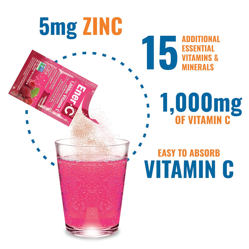 Ener-C Multivitamin Drink Mix, Electrolytes Powder - Raspberry, 60 Count | Vitamin Packets for Water, Vitamin Drink Mix, Hydration Liquid Mix, Immune Booster for Adults, Healthy Energy 1.15 Pound (Pack of 1)