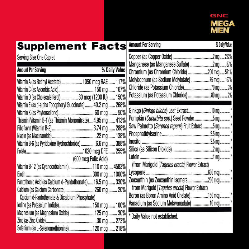 GNC Mega Men 50 Plus One Daily Multi, 60 Count, 60 Servings