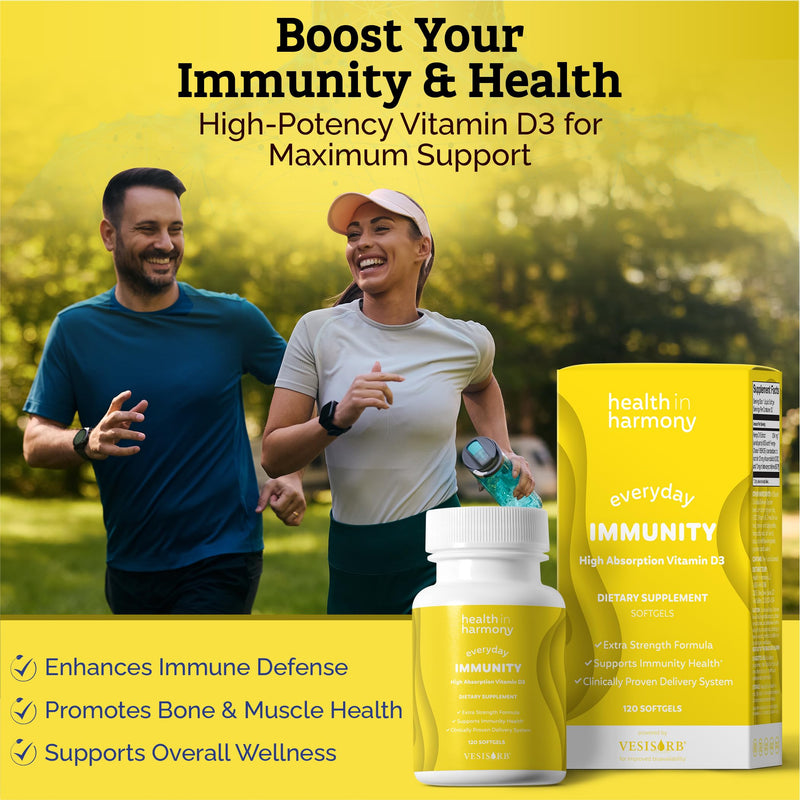 Everyday Immunity 4000 iu Vitamin D3 Supplement - Fast Acting Immune Support Supplement for Bone/Cellular Health - Non GMO, Dietary Supplements - Utilizes Vesisorb® (120 softgels)