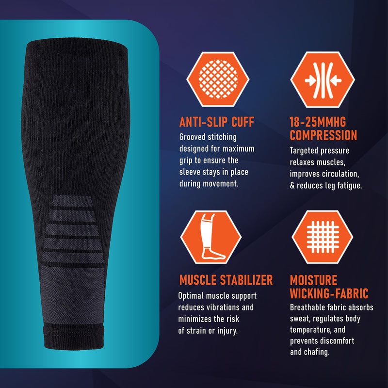 Calf Compression Sleeves for Men and Women - (2 Pair) Footless Compression Socks Support for Running, Cycling, Sports - Leg Sleeve Brace, Helps with Pain Relief Large Black (2 Pairs) - BeesActive Australia