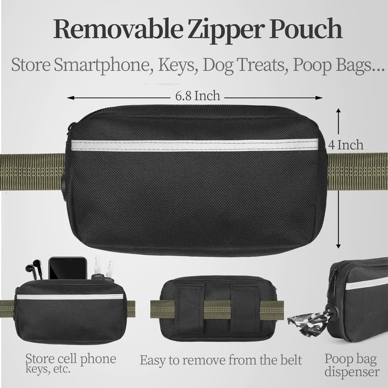 iYoShop Hands Free Dog Leash with Zipper Pouch, Dual Padded Handles and Durable Bungee for Walking, Jogging and Running Your Dog (Large, 25-120 lbs, Military Green) Large - BeesActive Australia