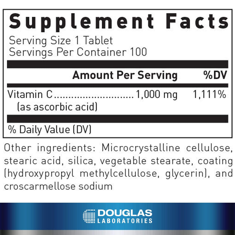 Douglas Laboratories Vitamin C | Water-Soluble Antioxidant Supplement to Support Immune Function and Normal Wound Healing* | 100 Tablets | Water-Soluble Antioxidant Supplement to Support Immune Function and Cellular Health*, Non-GMO