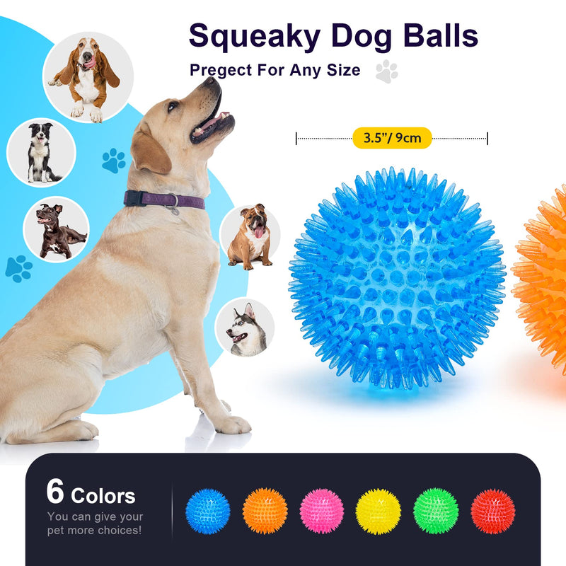 VITEVER 3.5” Squeaky Dog Toy Balls (6 Colors) Puppy Chew Toys for Teething, BPA Free Non-Toxic, Spikey Medium, Large & Small Dogs, Durable Aggressive Chewers Medium Set of 6 - BeesActive Australia
