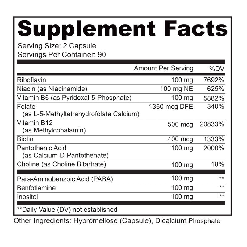 LIVELY VITAMIN CO. Busy Bee - Highly Bioavailable Vitamin B Complex with Choline - Energy - Stress - Brain Fog - Mental Clarity - Oxidative Damage - Dairy Soy Gluten Free - 180 Vegan Capsules