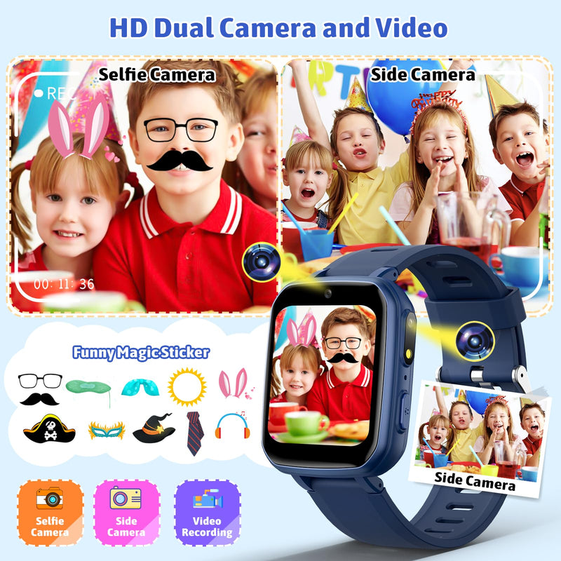 zicor Kids Game Watch Gift with 26 Puzzle Games, Dual Camera, Personal Video Players, Pedometer, Video Recorder, Flashlight, Alarm Clock, Toy for Boys Girls Age 4-12 Years Old, Birthday Gift Blue