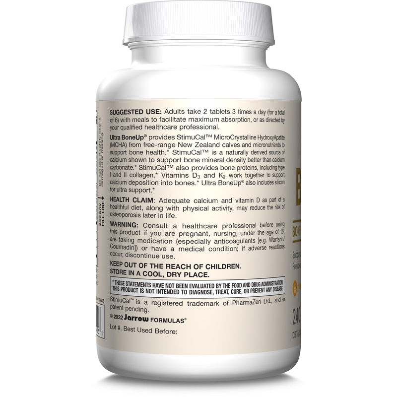 Jarrow Ultra BoneUp, Includes MK-7 & Silicon for Bone Support, 240 Tablets | Bone Density Support, StimuCal™ MCHA, Calcium, Vitamin D3 & K2 MK-7, Non-GMO, Gluten-Free Tablets