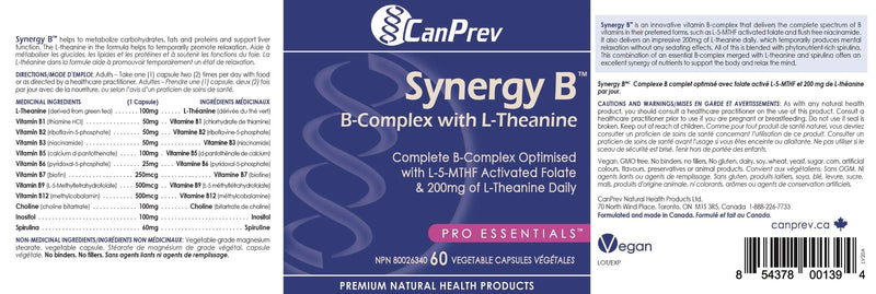 CanPrev Synergy B-Complex with L-Theanine Vegi Capsules, 60 Count
