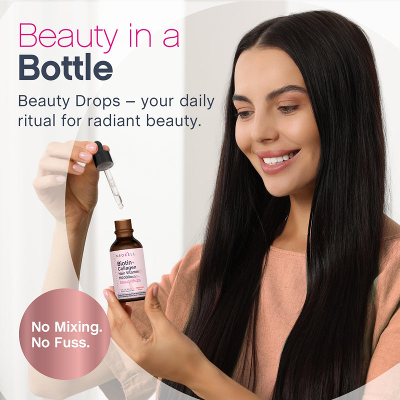 NeoCell Liquid Biotin and Collagen | 110,000mcg | Beauty Drops | Hair Vitamin | Skin and Nails Supplement