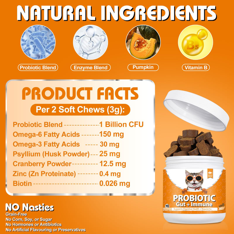 Bailey & Buddies Probiotic Cat Supplements- Natural Pumpkin Powder for Healthy Gut & Sensitive Tummy. Reduces Scooting, Loose Stools, Smelly, Itchy Ears for Small, Medium Cats