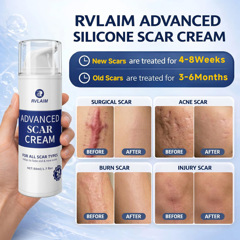 Rvlaim Silicone Scar Cream Scar Gel, Advanced Scar Removal Cream for Surgical Scars, Acne Marks, Stretch Marks, Keloids, C-Section, Burns, Old and New Scars, 1.7 fl oz