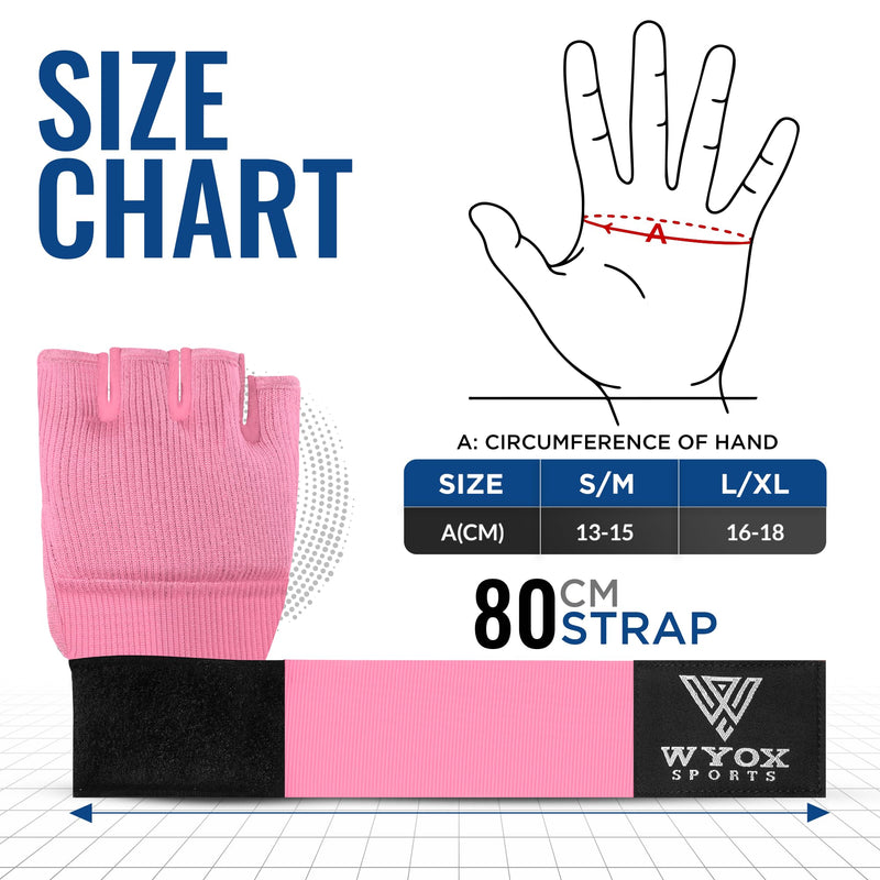 WYOX Gel Boxing Hand Wraps Inner Gloves for Men & Women – 80cm Quick Wrist Strap, Padded Knuckle Support, Fingerless MMA Muay Thai Kickboxing Wraps for Training, Punching & Martial Arts Small-Medium Pink
